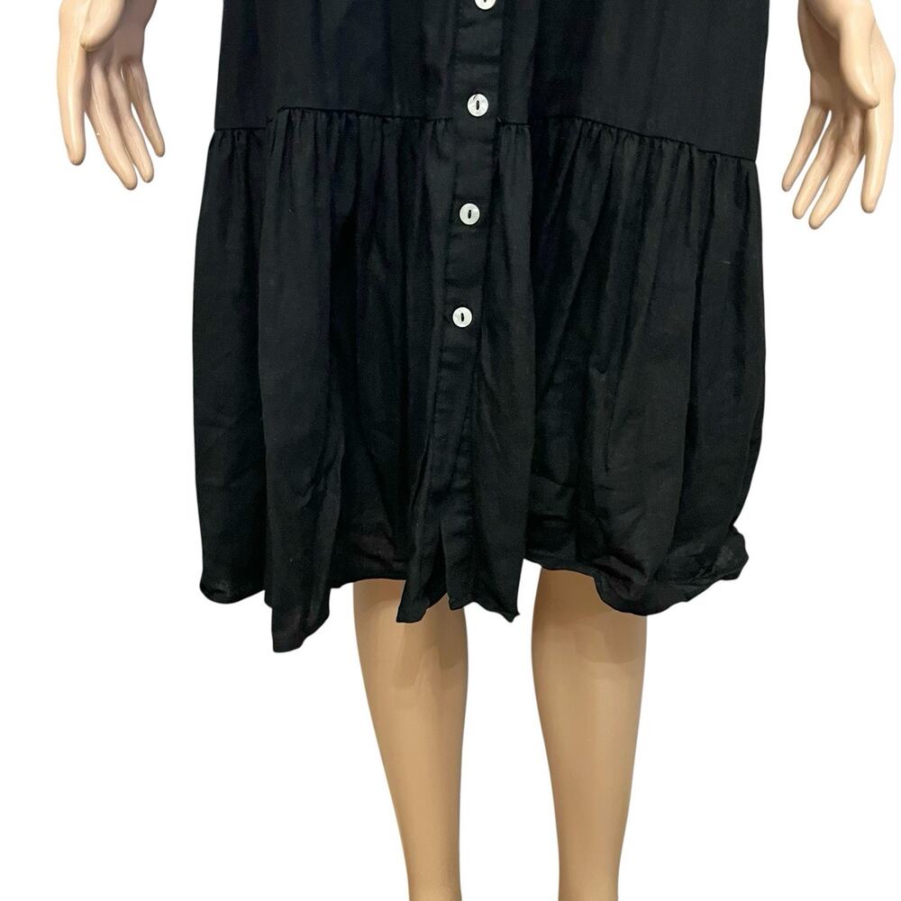 Nicole Miller Linen Blend Swing Dress Large Black Button Down Tiered Boho Casual - Picture 3 of 8